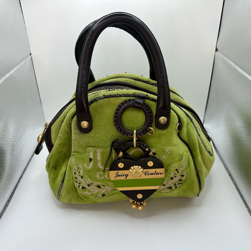 RARE VINTAGE Juicy Couture Velour Bowler Bag , Dome Satchel Green Y2K *flaws
